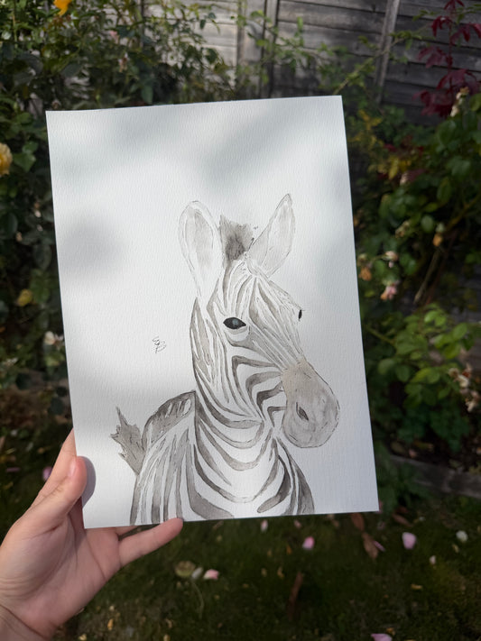 A4 Zebra watercolour painting
