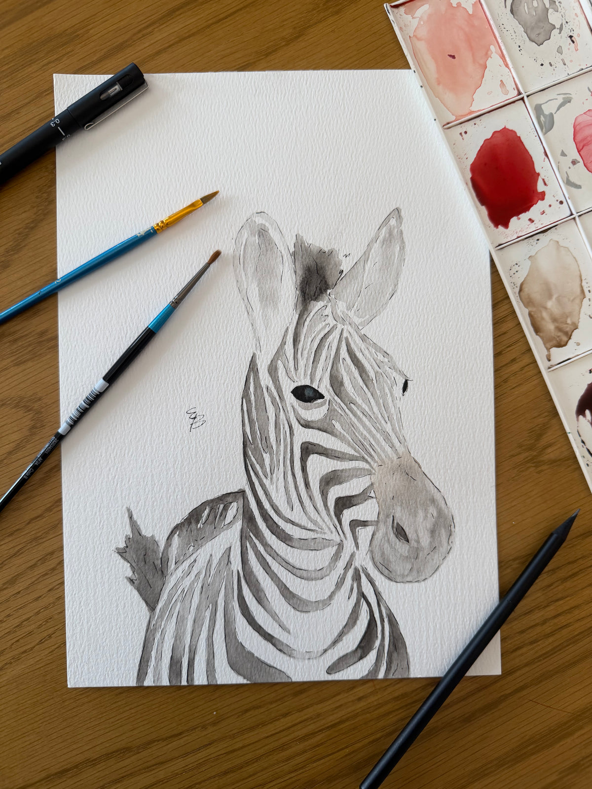 A4 Zebra watercolour painting