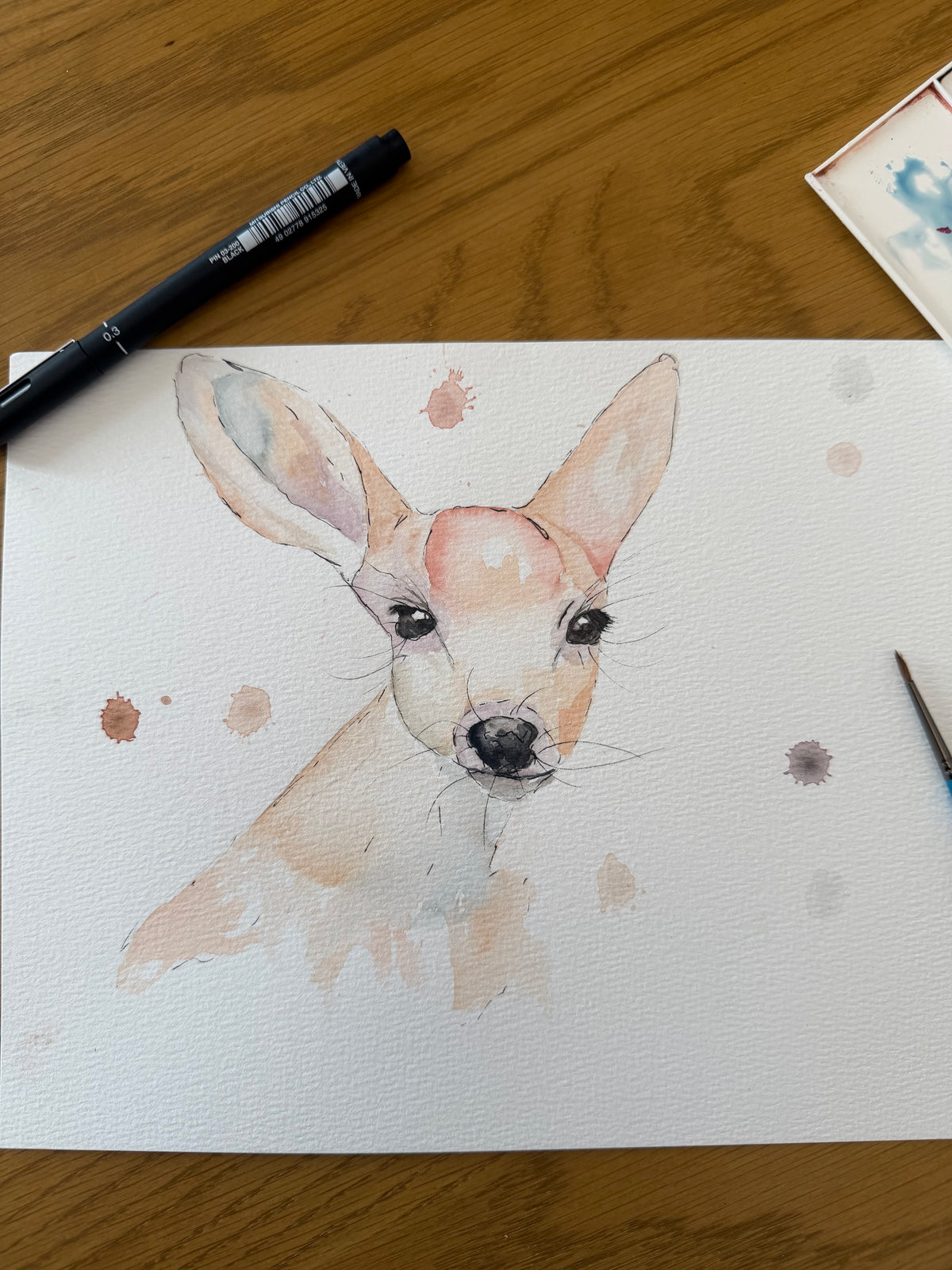 A4 Watercolour deer painting